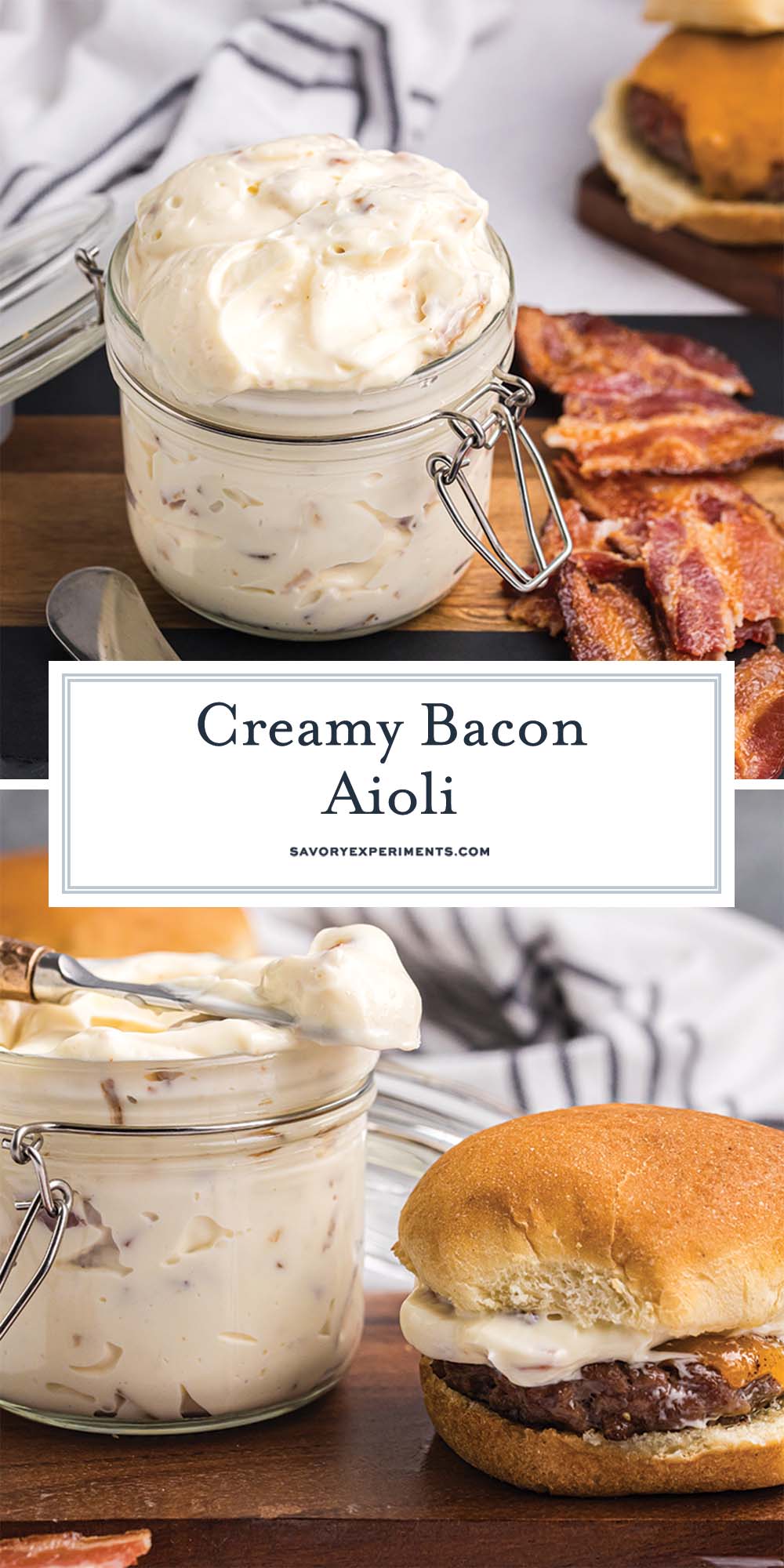 collage of creamy bacon aioli
