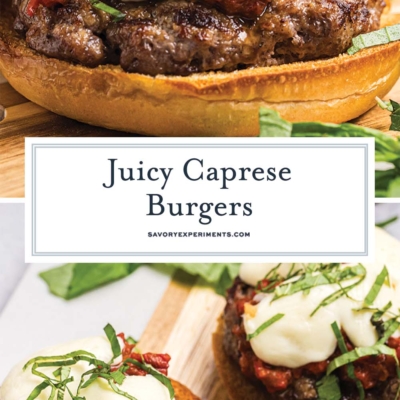 collage of caprese burgers