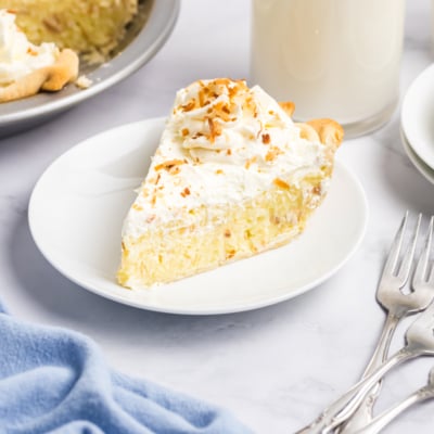slice of coconut cream pie on plate