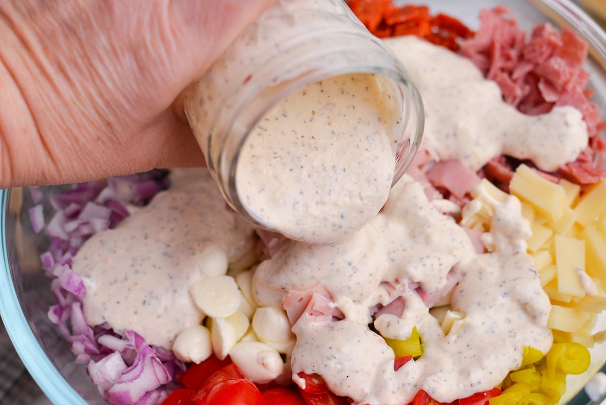 italian grinder salad dressing made with mayonnaise greek yogurt and parmesan