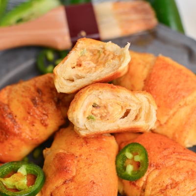 overhead shot of jalapeno puff cut in half