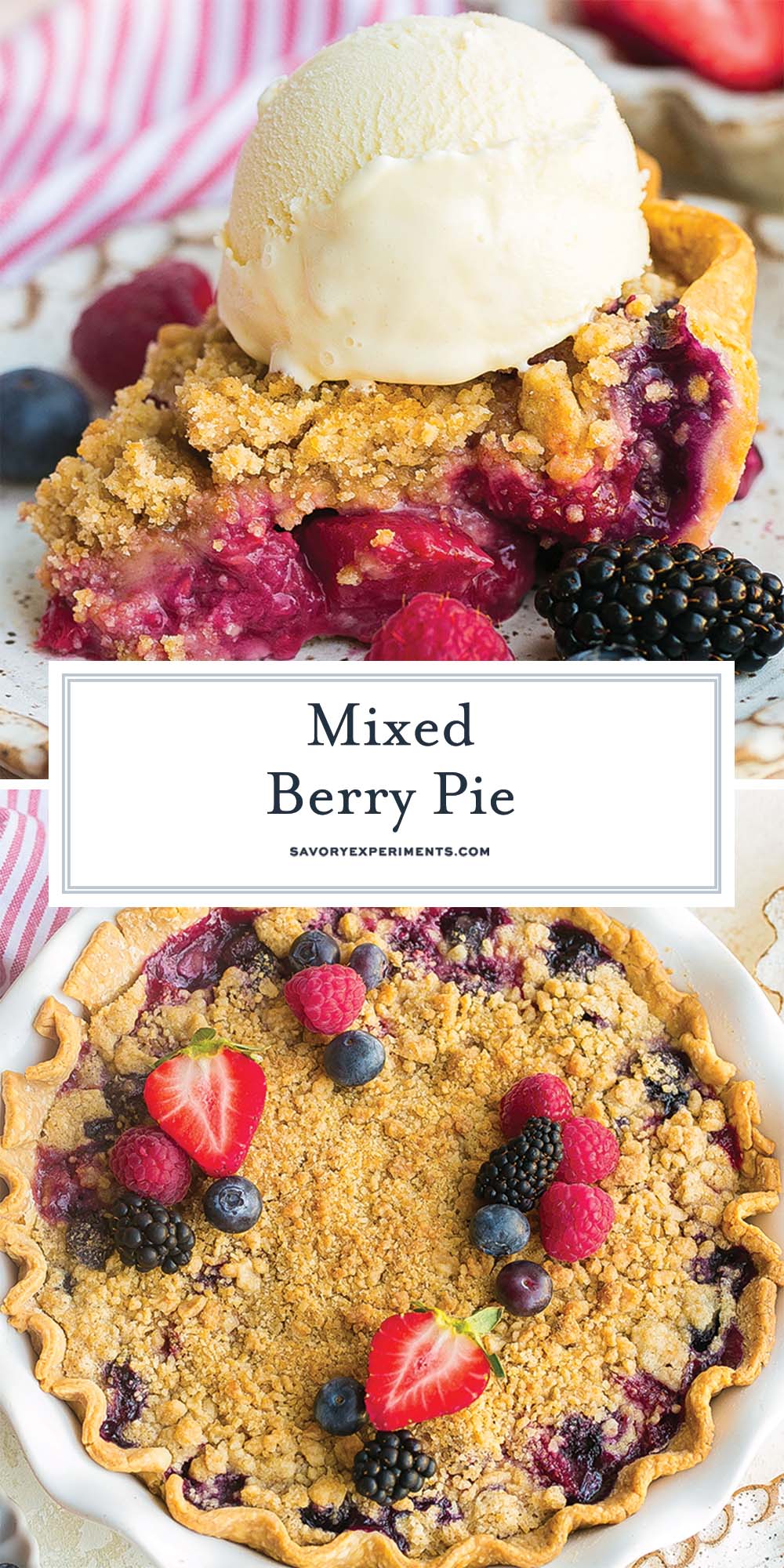 collage of mixed berry pie