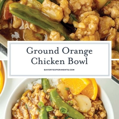 collage of ground orange chicken bowls