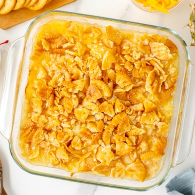 overhead shot of baked casserole