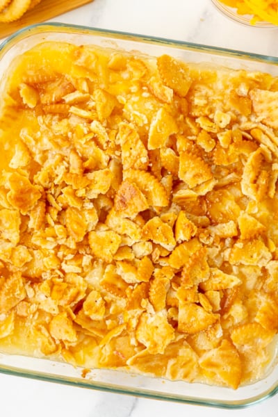 overhead shot of baked casserole